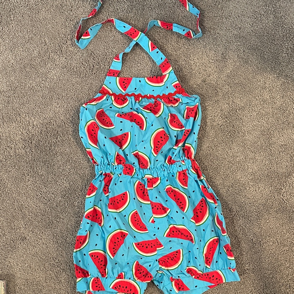 Kelly's Kids Blue Watermelon Print Romper